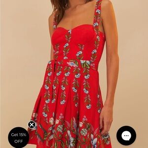 NWT Farm Rio Red Sweet Bloom Bouquet Lenzing™ Ecovero™ Euroflax™ Mini Dress, Sm